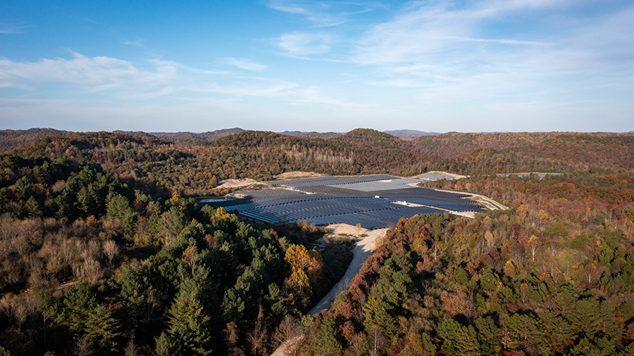 Aerial view of a 1,400-acre site that was once used for surface mining of mountaintop coal reserves.