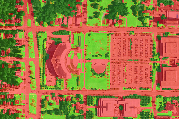 Aerial imagery of Lansing property showing classification of pervious and impervious surfaces.