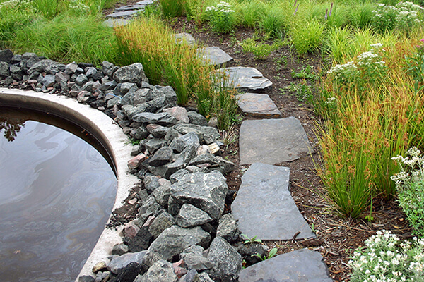 Barr’s designed a large filtration basin to filter, slow, and cool stormwater runoff from a five-acre parking lot.