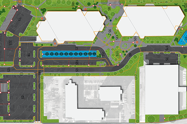 Barr is preparing a plan that showcases numerous options for managing stormwater—such as rain gardens, tree trenches, bioswales, and porous pavement—that mimic natural systems and integrate rainfall into the water cycle instead of shunting it into storm sewers.