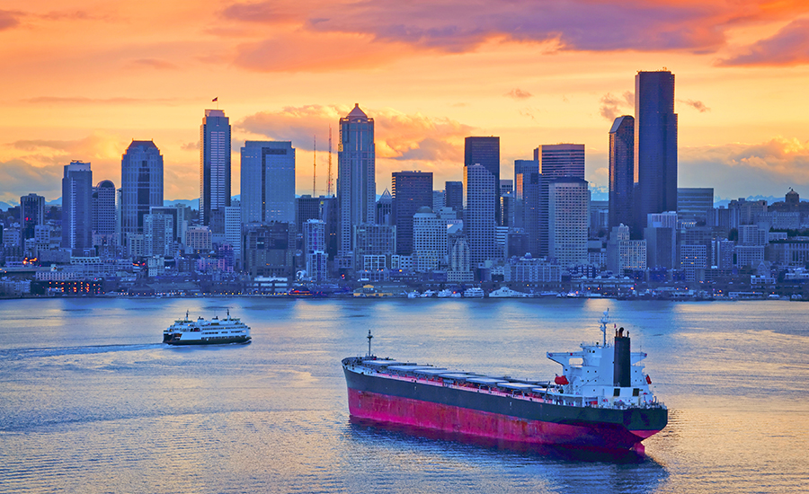 Seattle skyline at sunrise