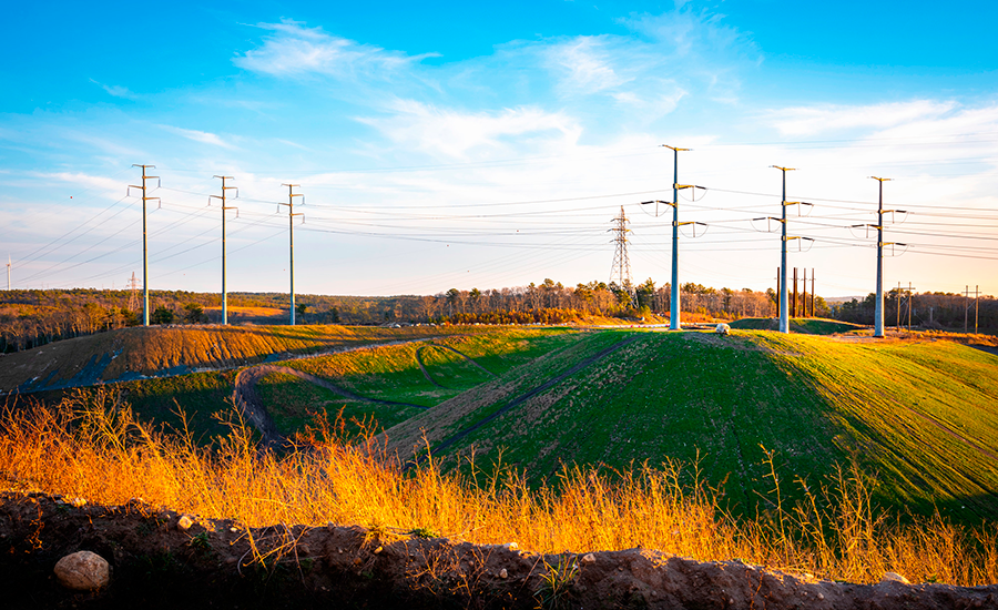 Power transmission line in a prairie.
