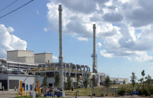 Exterior view of a battery recycling facility.
