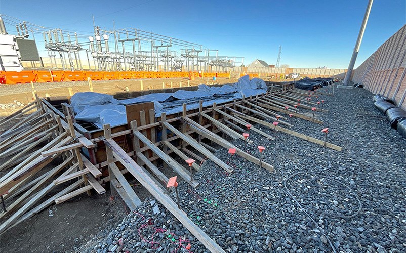 Foundation forms surrounding a reinforced foundation at a substation in Colorado