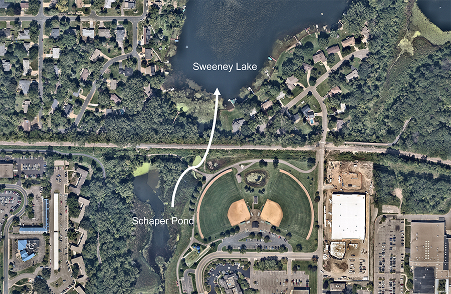 Aerial view of Schaper Pond and Sweeney Lake